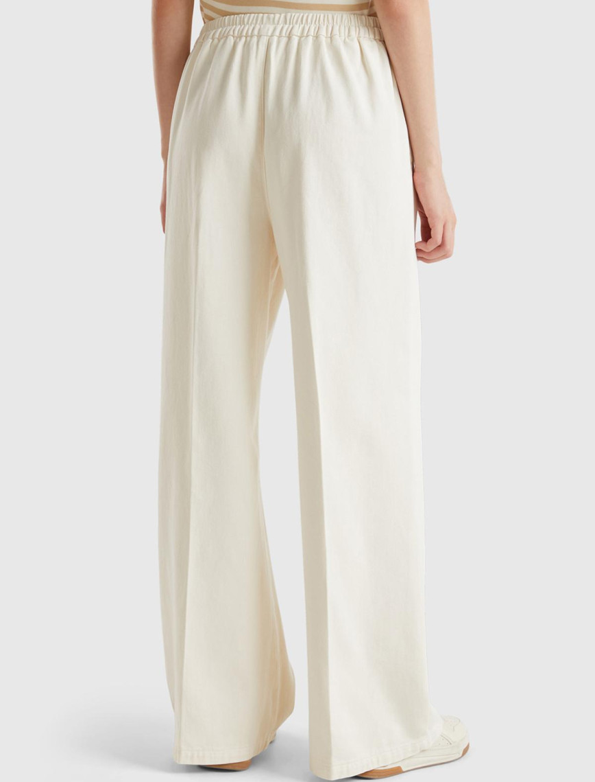 Kadın Krem %100 Pamuk Arkası Elastik Belli Bol Paça Pantolon Kadın Krem %100 Pamuk Arkası Elastik Belli Bol Paça Pantolon