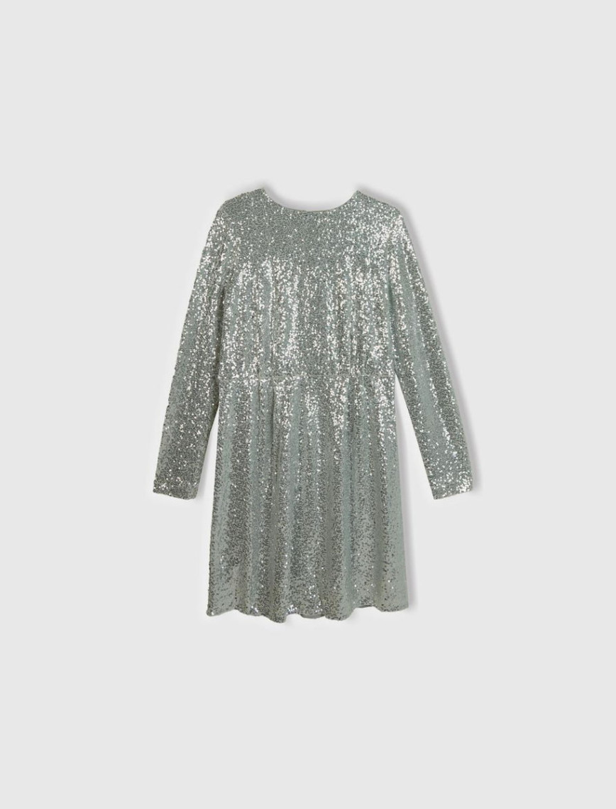 Kadın Gümüş İçi Jarse Astarlı Sırt Detaylı Uzun Kollu Simli Elbise Kadın Gümüş İçi Jarse Astarlı Sırt Detaylı Uzun Kollu Simli Elbise