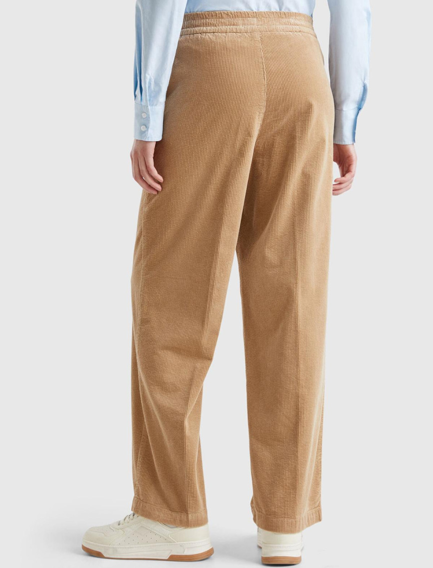 Kadın Kahverengi Pamuk Karışımlı Arkası Lastikli Cepli Geniş Paça Kadife Pantolon Kadın Kahverengi Pamuk Karışımlı Arkası Lastikli Cepli Geniş Paça Kadife Pantolon