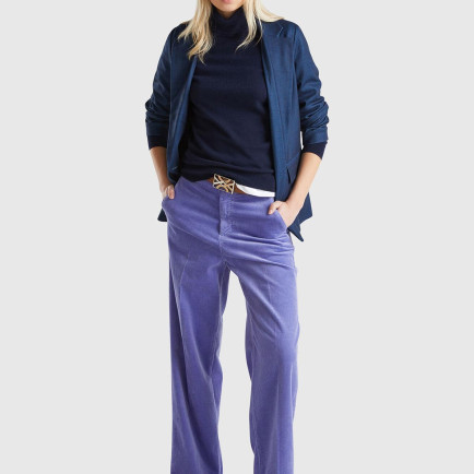 Kadın Mor Pamuk Karışımlı Arkası Lastikli Cepli Geniş Paça Kadife Pantolon