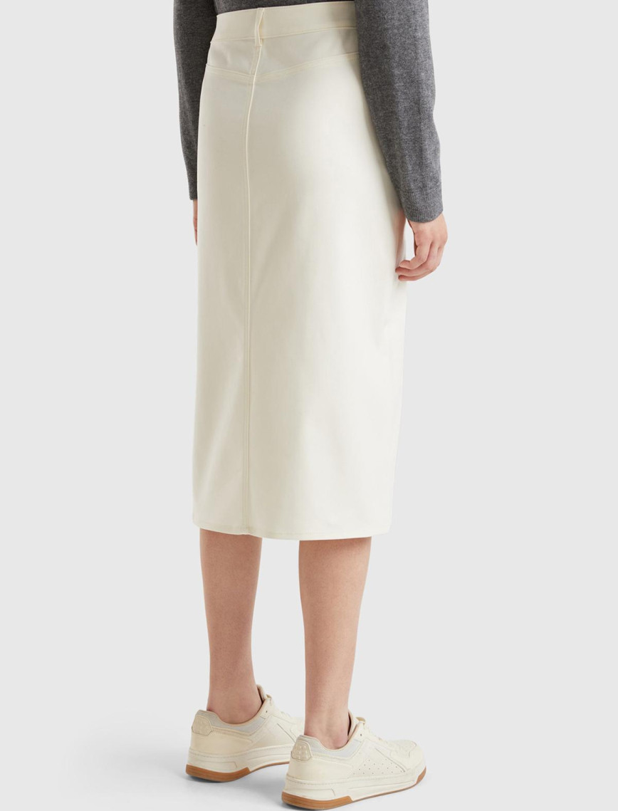 Kadın Krem Pamuk ve Viskoz Karışımlı Ortası Yırtmaçlı Midi Etek Kadın Krem Pamuk ve Viskoz Karışımlı Ortası Yırtmaçlı Midi Etek