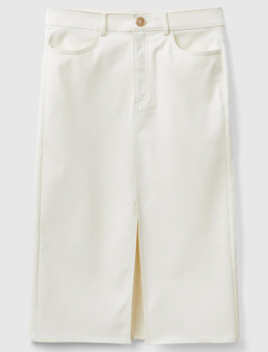 Kadın Krem Pamuk ve Viskoz Karışımlı Ortası Yırtmaçlı Midi Etek Kadın Krem Pamuk ve Viskoz Karışımlı Ortası Yırtmaçlı Midi Etek