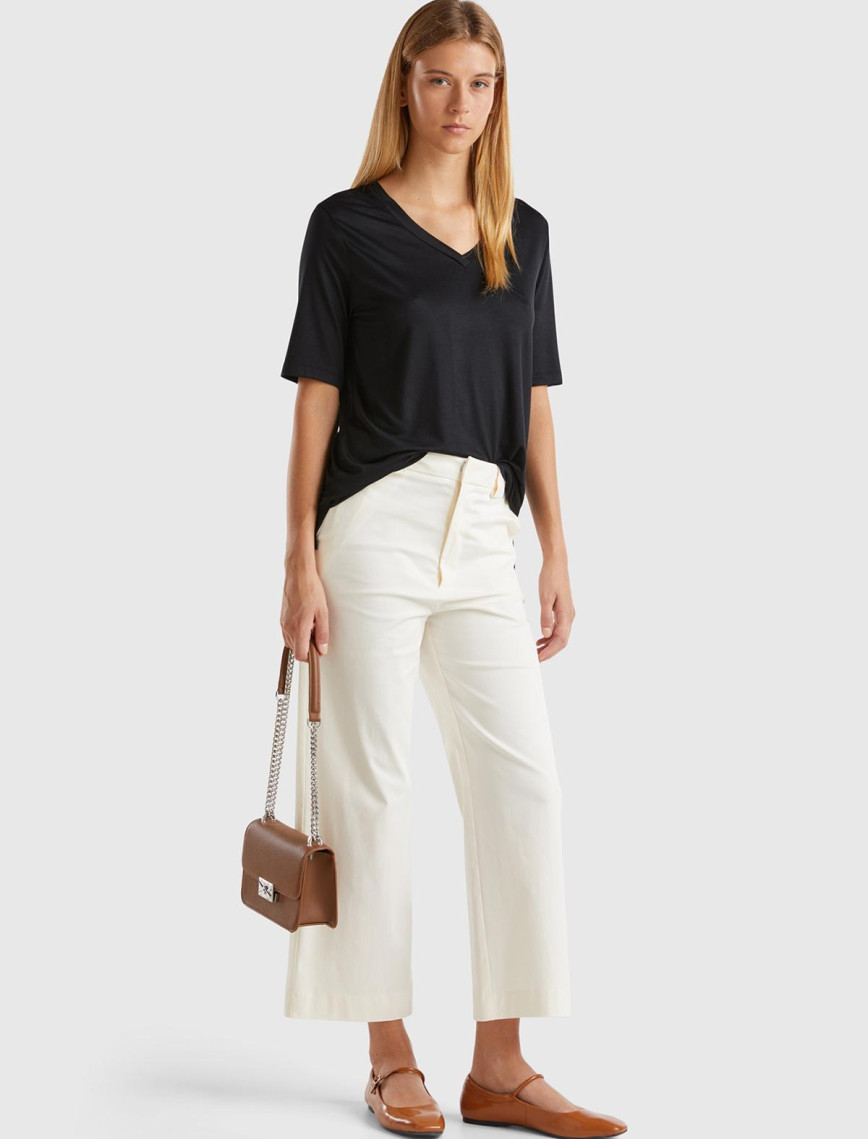 Kadın Krem Pamuk Karışımlı Düz Paça Bilek Boy Gabardin Pantolon Kadın Krem Pamuk Karışımlı Düz Paça Bilek Boy Gabardin Pantolon