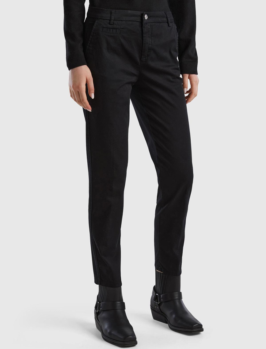 Kadın Siyah Elastanlı Basic Chino Pantolon