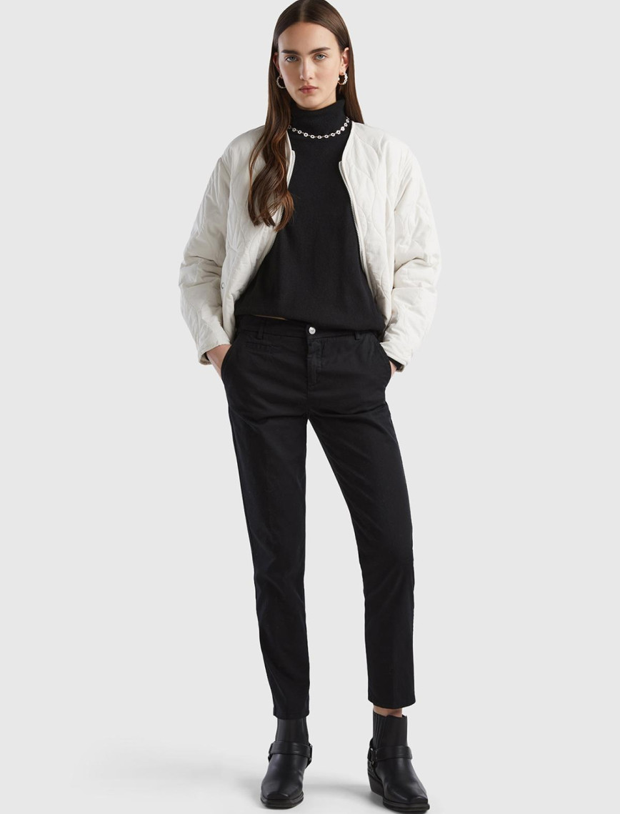 Kadın Siyah Elastanlı Basic Chino Pantolon