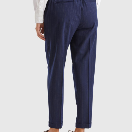 Kadın Lacivert Viskoz Karışımlı Beli Lastikli İnce Çizgili Jogger Pantolon
