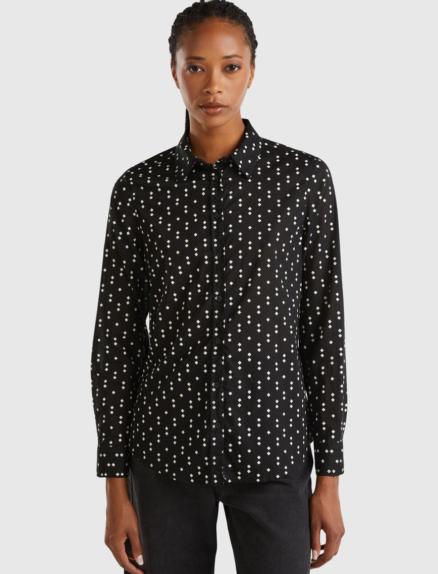 Kadın Kırmızı Mix %100 Koton Desenli Gömlek