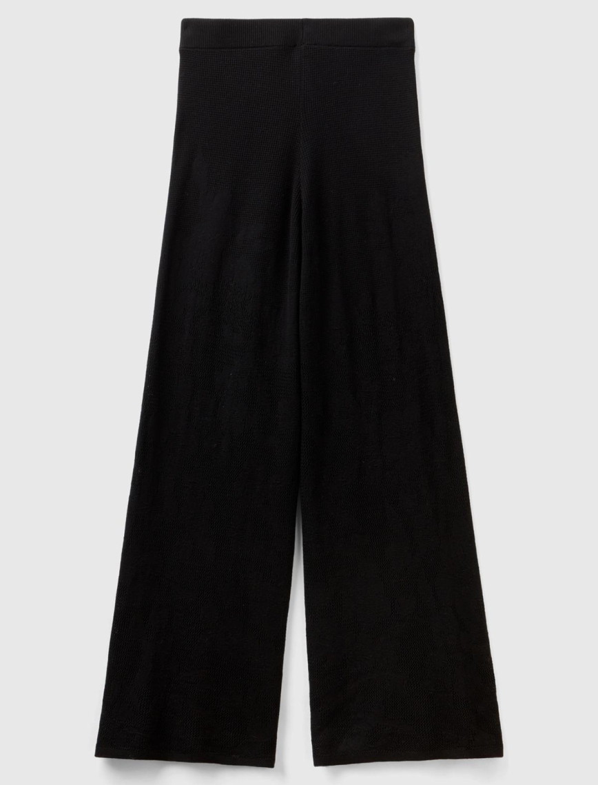 Kadın Siyah Pamuk Modal Karışımlı Motifli Normal Bel Triko Pantolon Kadın Siyah Pamuk Modal Karışımlı Motifli Normal Bel Triko Pantolon