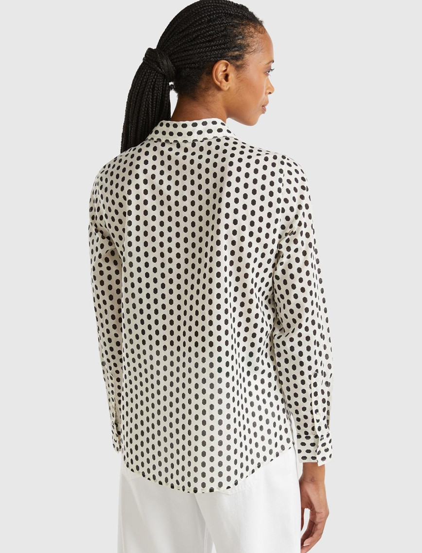 Kadın Beyaz %100 Koton Desenli Gömlek