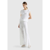 Kadın Beyaz Pamuk Modal Karışımlı Motifli Normal Bel Triko Pantolon Kadın Beyaz Pamuk Modal Karışımlı Motifli Normal Bel Triko Pantolon