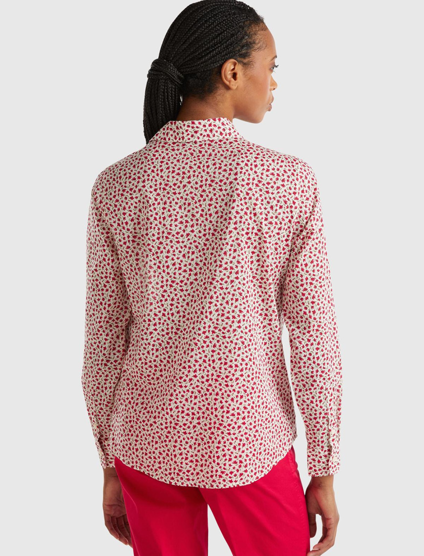 Kadın Kırmızı Mix %100 Koton Desenli Gömlek