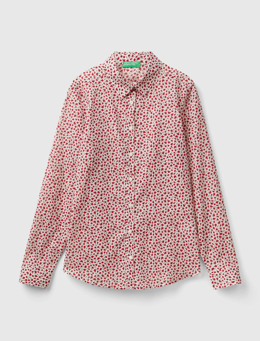 Kadın Kırmızı Mix %100 Koton Desenli Gömlek