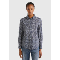 Kadın Lacivert %100 Koton Desenli Gömlek