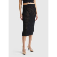 Kadın Siyah %100 Pamuk Örgü Motifli Diz Altı Etek