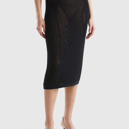 Kadın Siyah %100 Pamuk Örgü Motifli Diz Altı Etek Kadın Siyah %100 Pamuk Örgü Motifli Diz Altı Etek