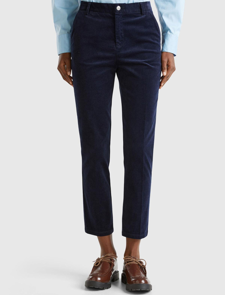 Kadın Lacivert Pamuk ve Modal Karışımlı Önü Cepli Kadife Chino Pantolon Kadın Lacivert Pamuk ve Modal Karışımlı Önü Cepli Kadife Chino Pantolon