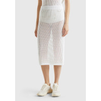 Kadın Beyaz %100 Pamuk Örgü Motifli Diz Altı Etek