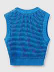 Kadın Mavi %100 Pamuk Örgü Motifli Kalın Askılı Süveter