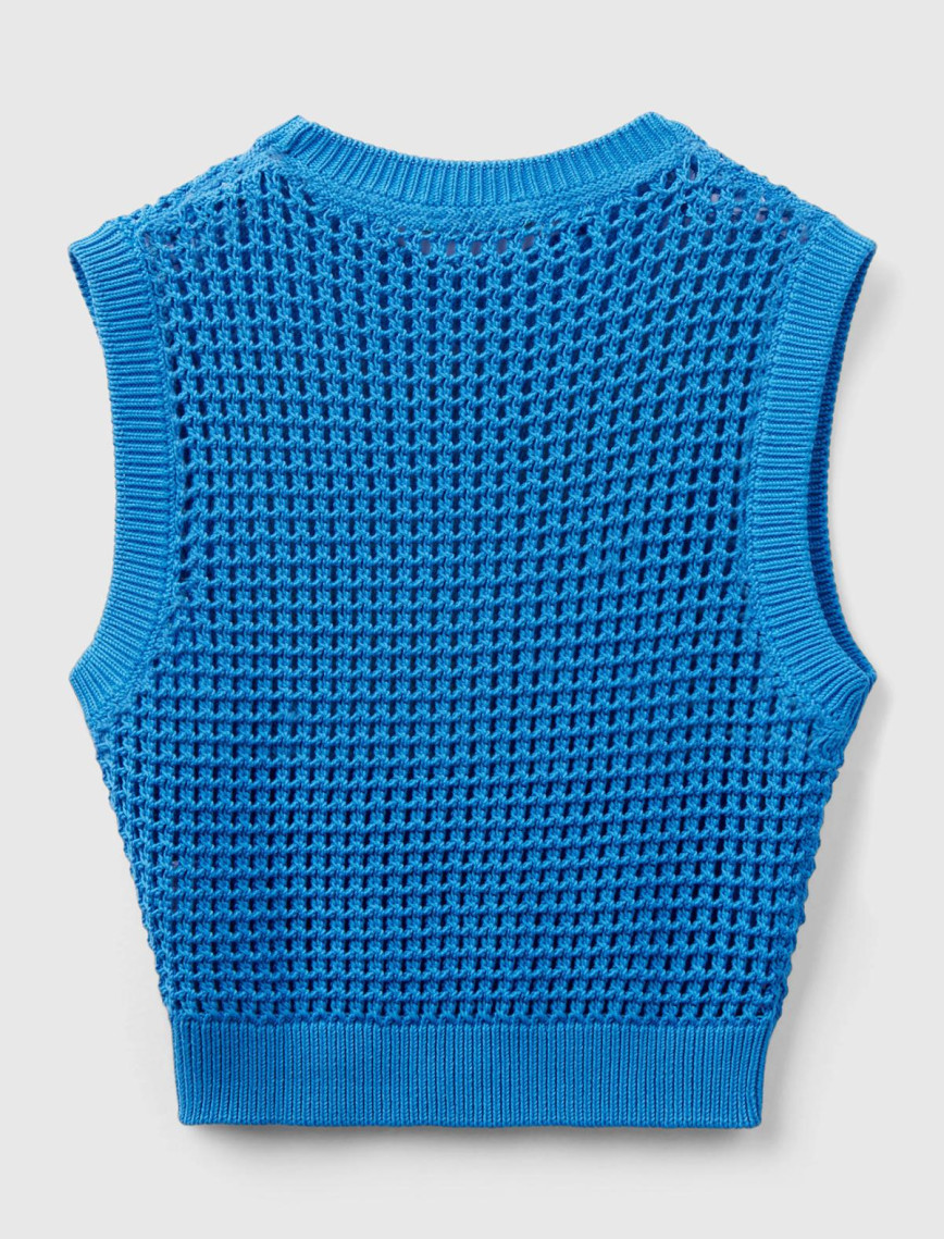 Kadın Mavi %100 Pamuk Örgü Motifli Kalın Askılı Süveter