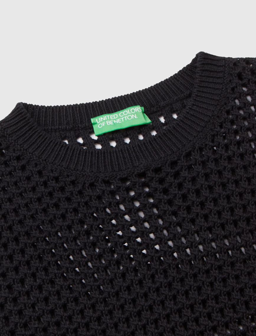 Kadın Siyah %100 Pamuk Örgü Motifli Kalın Askılı Süveter