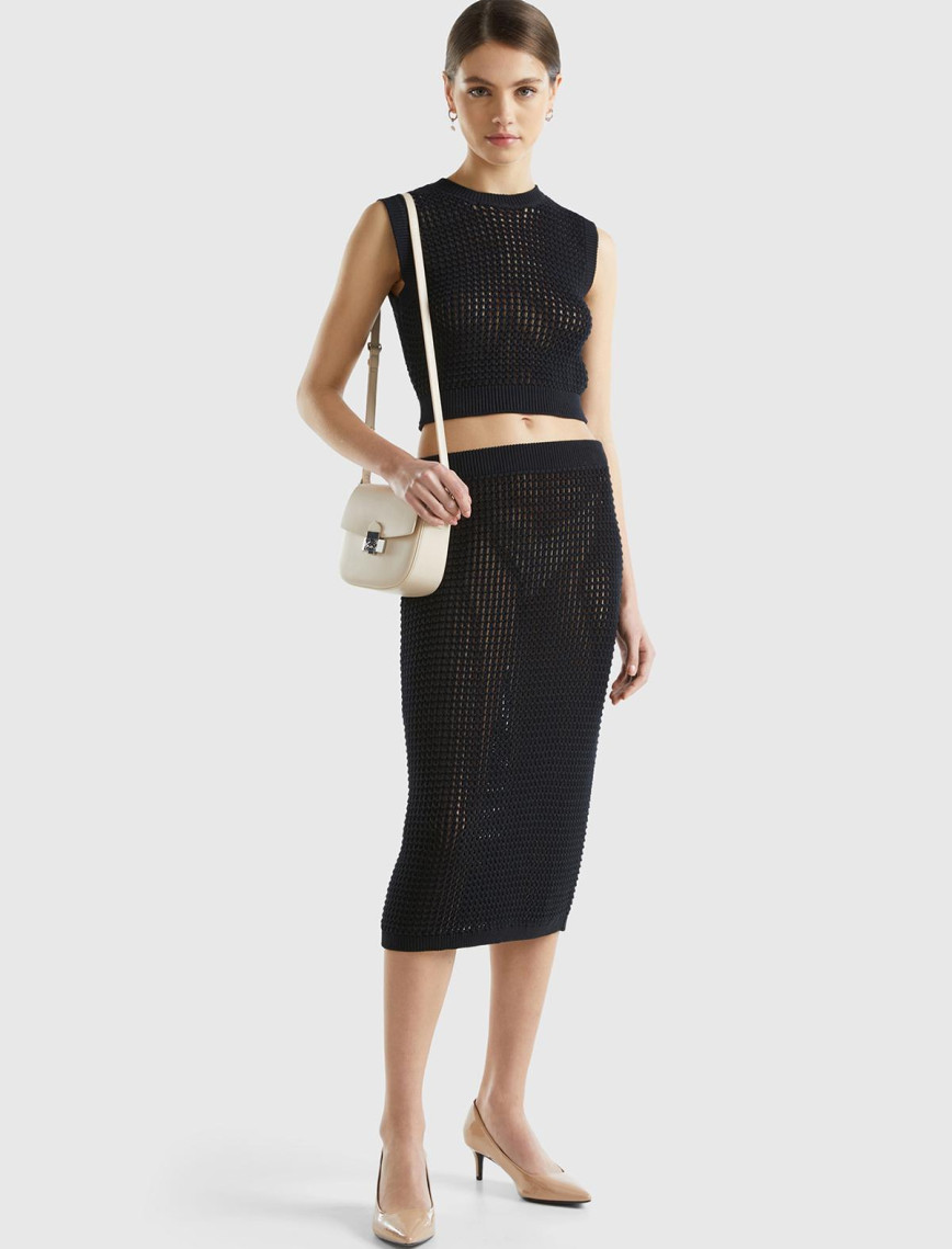 Kadın Siyah %100 Pamuk Örgü Motifli Kalın Askılı Süveter