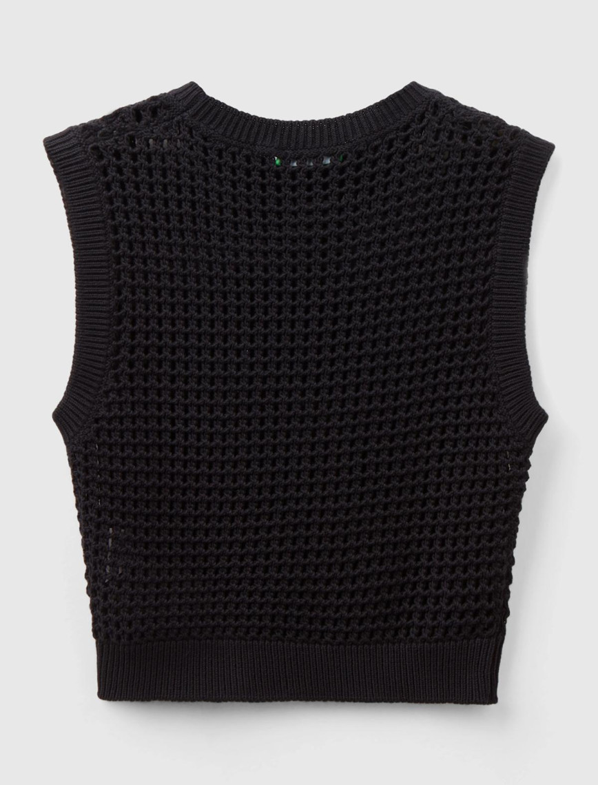 Kadın Siyah %100 Pamuk Örgü Motifli Kalın Askılı Süveter