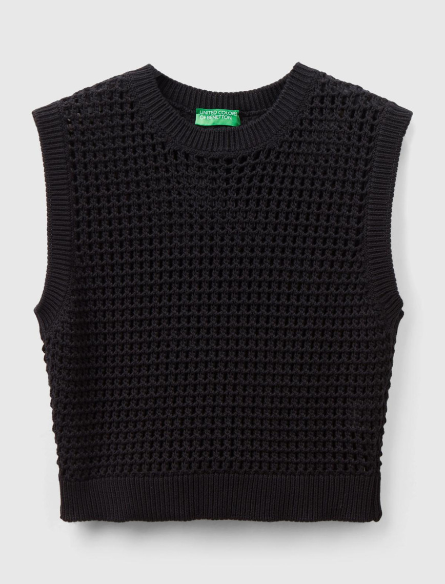 Kadın Siyah %100 Pamuk Örgü Motifli Kalın Askılı Süveter