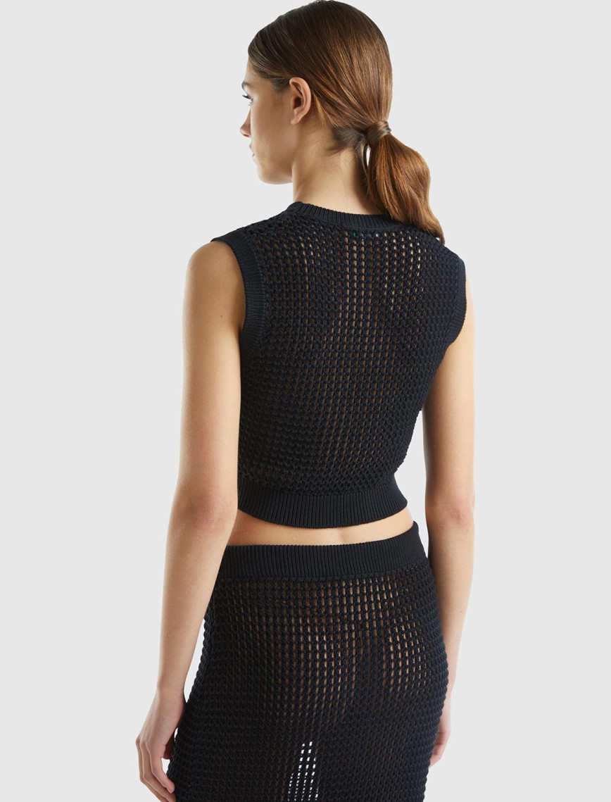 Kadın Siyah %100 Pamuk Örgü Motifli Kalın Askılı Süveter