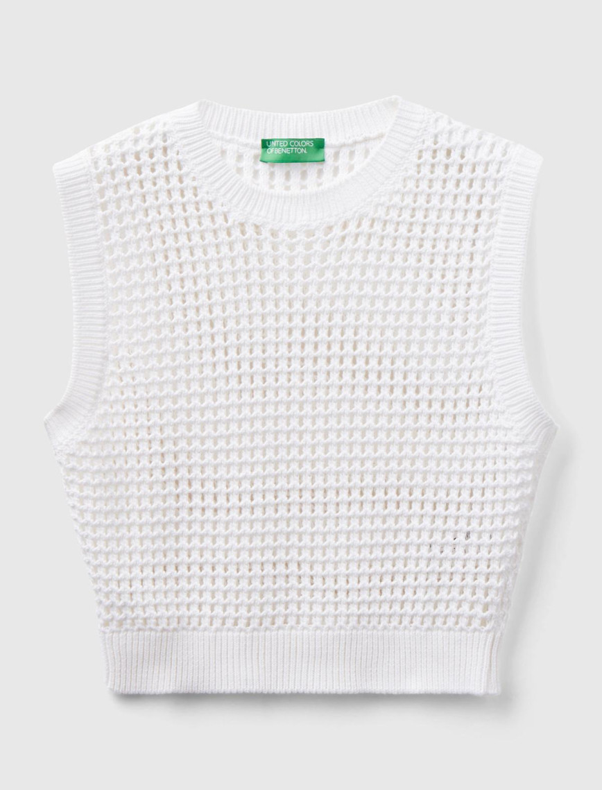 Kadın Beyaz %100 Pamuk Örgü Motifli Kalın Askılı Süveter