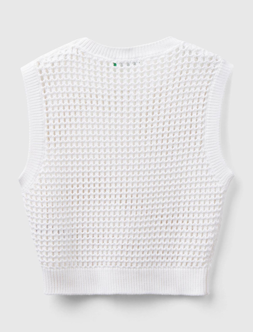 Kadın Beyaz %100 Pamuk Örgü Motifli Kalın Askılı Süveter