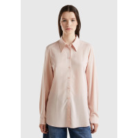 Kadın Toz Pembe %100 Viskoz Etek Ucu Yuvarlak Kesim Düz Gömlek