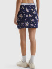 Kadın Koyu Lacivert %100 Pamuk Çiçek Desenli Bel Detaylı Mini Etek Kadın Koyu Lacivert %100 Pamuk Çiçek Desenli Bel Detaylı Mini Etek