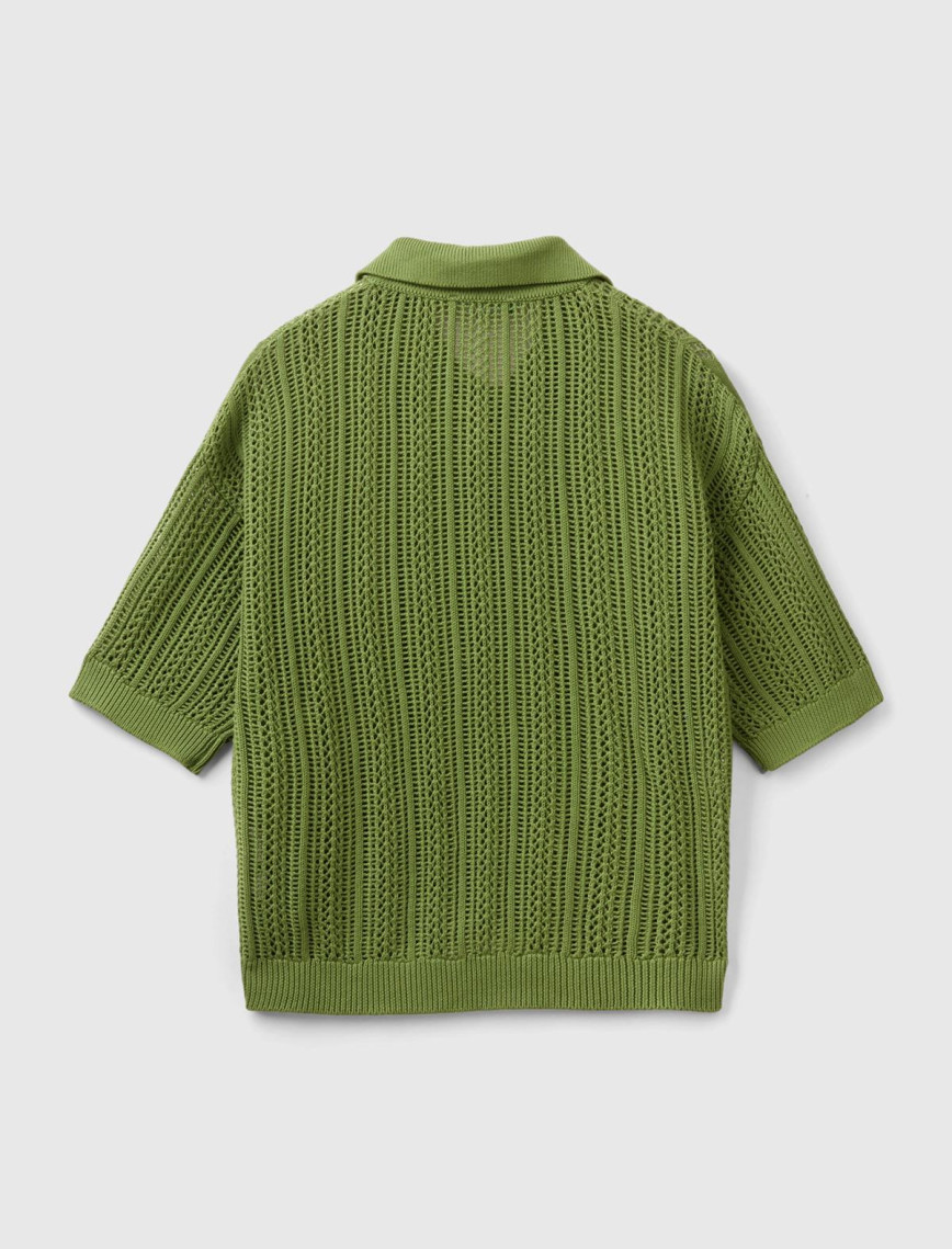 Kadın Soluk Yeşil %100 Pamuk Tığ İşi Kolları Büzgülü Polo Yaka Triko T-Shirt Kadın Soluk Yeşil %100 Pamuk Tığ İşi Kolları Büzgülü Polo Yaka Triko T-Shirt