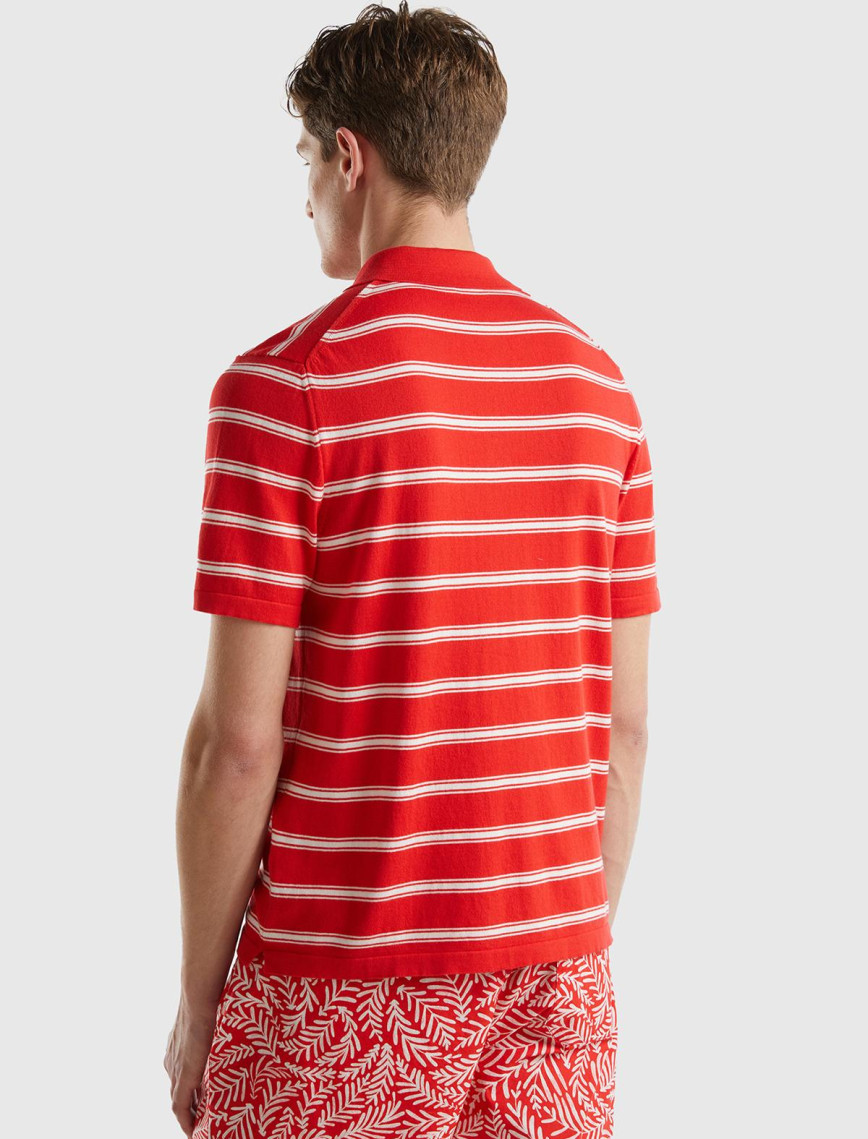 Erkek Kırmızı %100 Pamuk Çizgili 3 Düğmeli Polo Yaka Triko T-Shirt Erkek Kırmızı %100 Pamuk Çizgili 3 Düğmeli Polo Yaka Triko T-Shirt