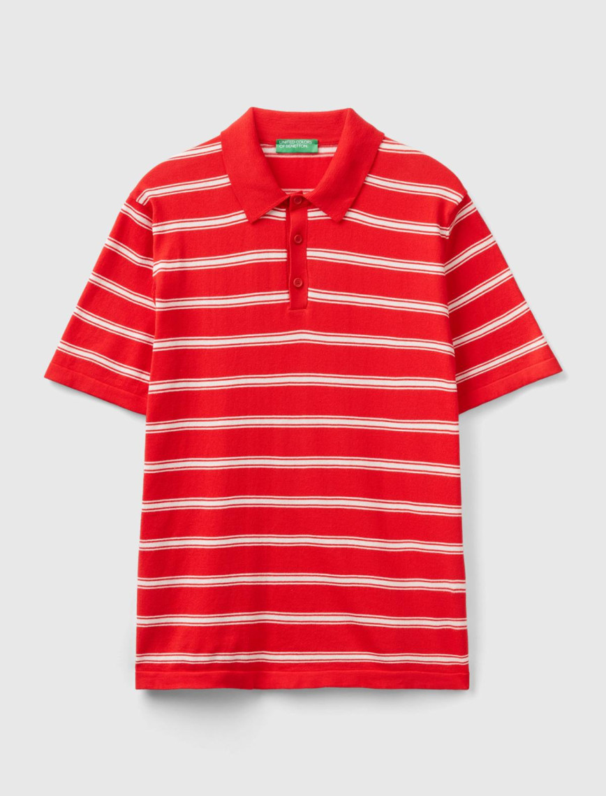 Erkek Kırmızı %100 Pamuk Çizgili 3 Düğmeli Polo Yaka Triko T-Shirt Erkek Kırmızı %100 Pamuk Çizgili 3 Düğmeli Polo Yaka Triko T-Shirt