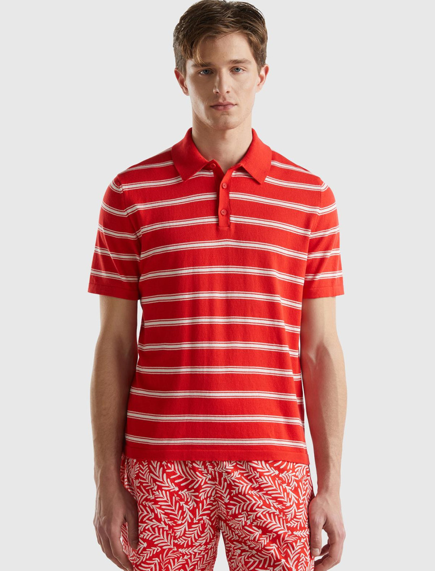 Erkek Kırmızı %100 Pamuk Çizgili 3 Düğmeli Polo Yaka Triko T-Shirt Erkek Kırmızı %100 Pamuk Çizgili 3 Düğmeli Polo Yaka Triko T-Shirt