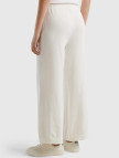 Kadın Krem %100 Koton Geniş Paça Triko Pantolon