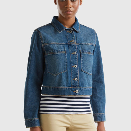 Kadın İndigo %100 Pamuk Yama Cepli Beli Ayarlanabilir Denim Ceket Kadın İndigo %100 Pamuk Yama Cepli Beli Ayarlanabilir Denim Ceket