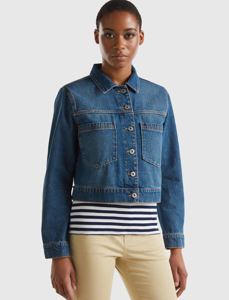 Kadın İndigo %100 Pamuk Yama Cepli Beli Ayarlanabilir Denim Ceket Kadın İndigo %100 Pamuk Yama Cepli Beli Ayarlanabilir Denim Ceket