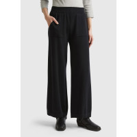 Kadın Siyah %100 Koton Geniş Paça Triko Pantolon