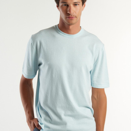 Erkek Uçuk Mavi %100 Pamuk Tek Renkli Bisiklet Yaka Triko T-Shirt Erkek Uçuk Mavi %100 Pamuk Tek Renkli Bisiklet Yaka Triko T-Shirt