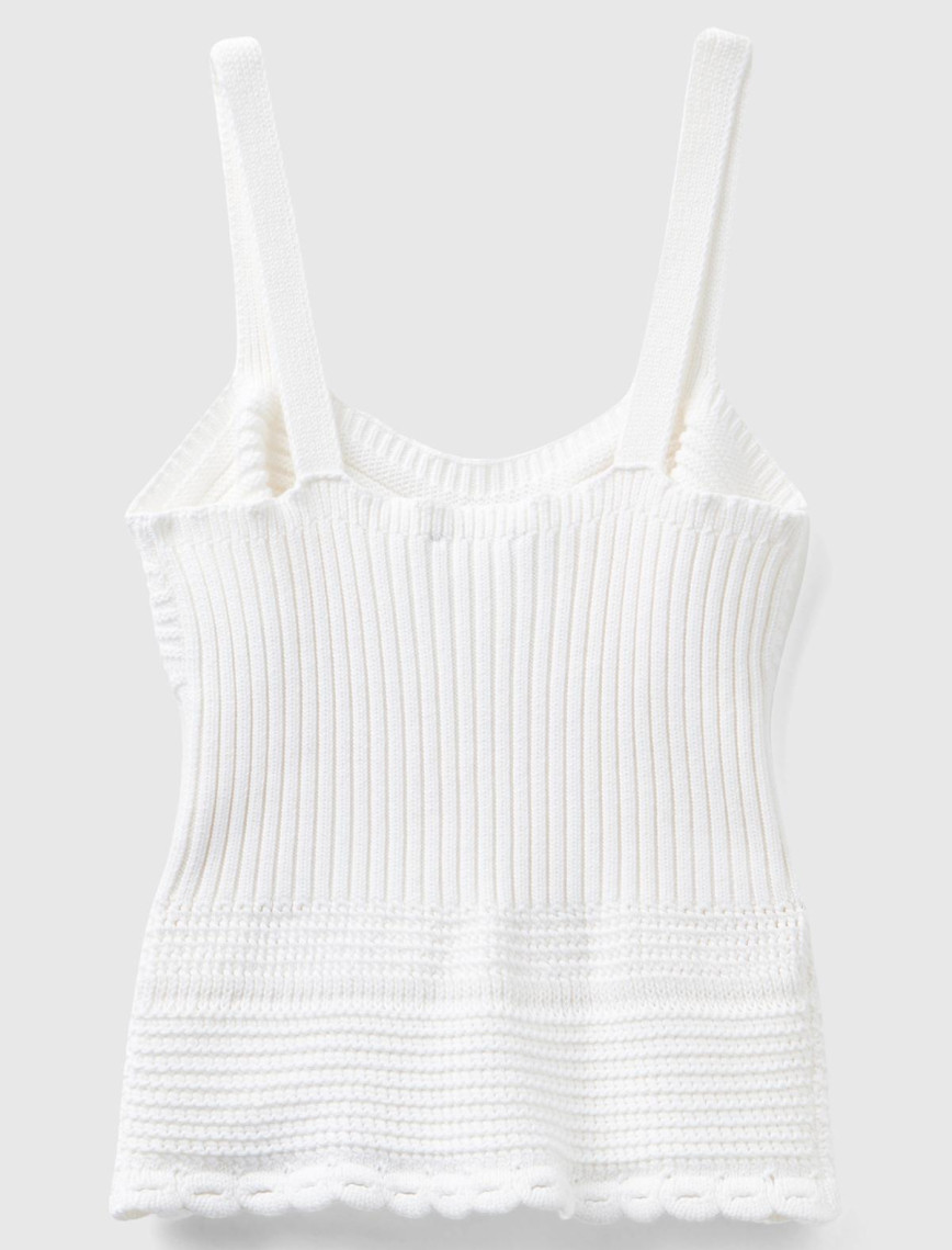 Kadın Beyaz %100 Pamuk Örgü Motifli Altı Saçaklı Kalın Askılı Triko Atlet Kadın Beyaz %100 Pamuk Örgü Motifli Altı Saçaklı Kalın Askılı Triko Atlet