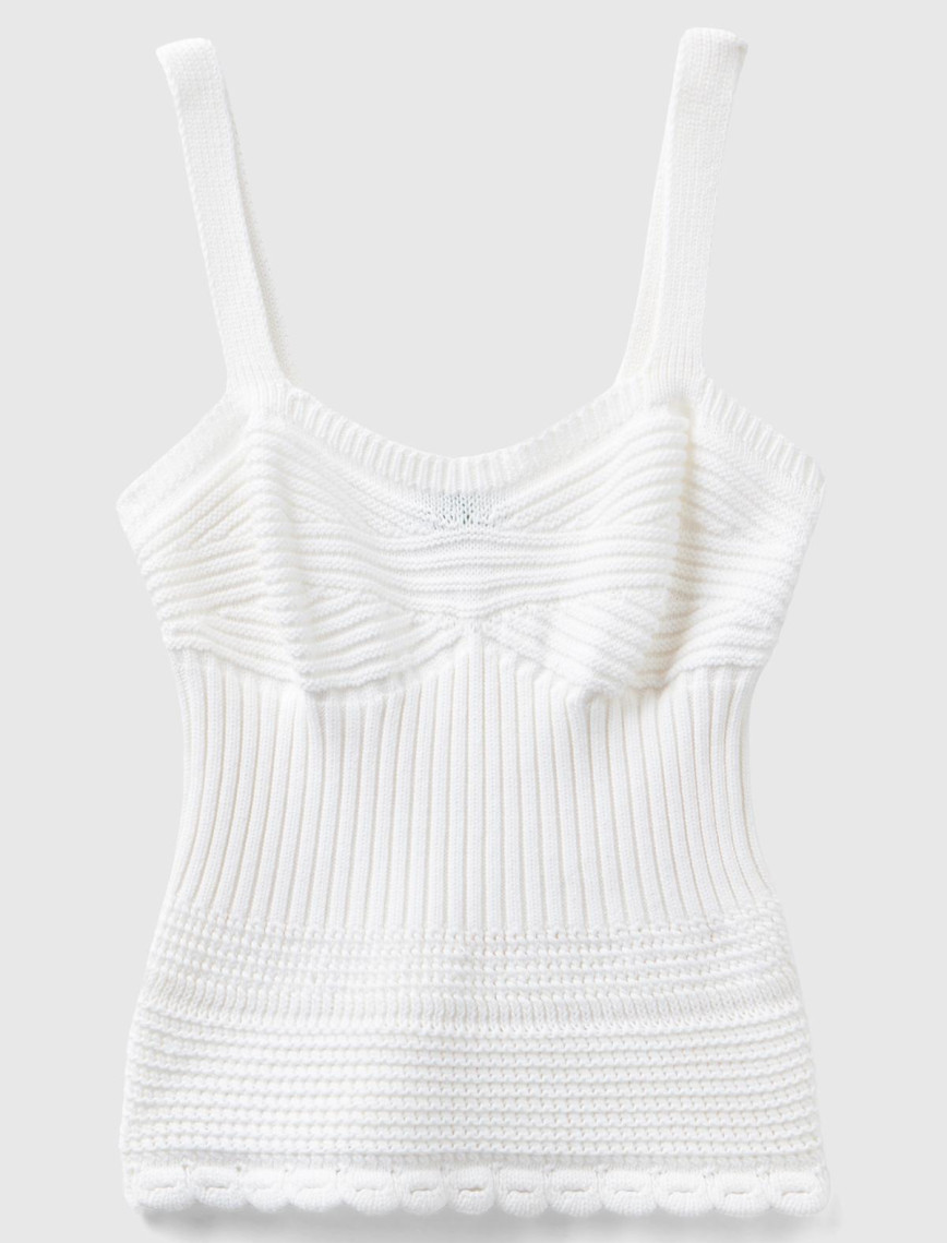 Kadın Beyaz %100 Pamuk Örgü Motifli Altı Saçaklı Kalın Askılı Triko Atlet Kadın Beyaz %100 Pamuk Örgü Motifli Altı Saçaklı Kalın Askılı Triko Atlet