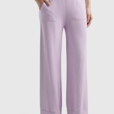 Kadın Lila %100 Koton Geniş Paça Triko Pantolon