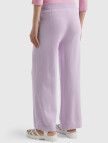 Kadın Lila %100 Koton Geniş Paça Triko Pantolon