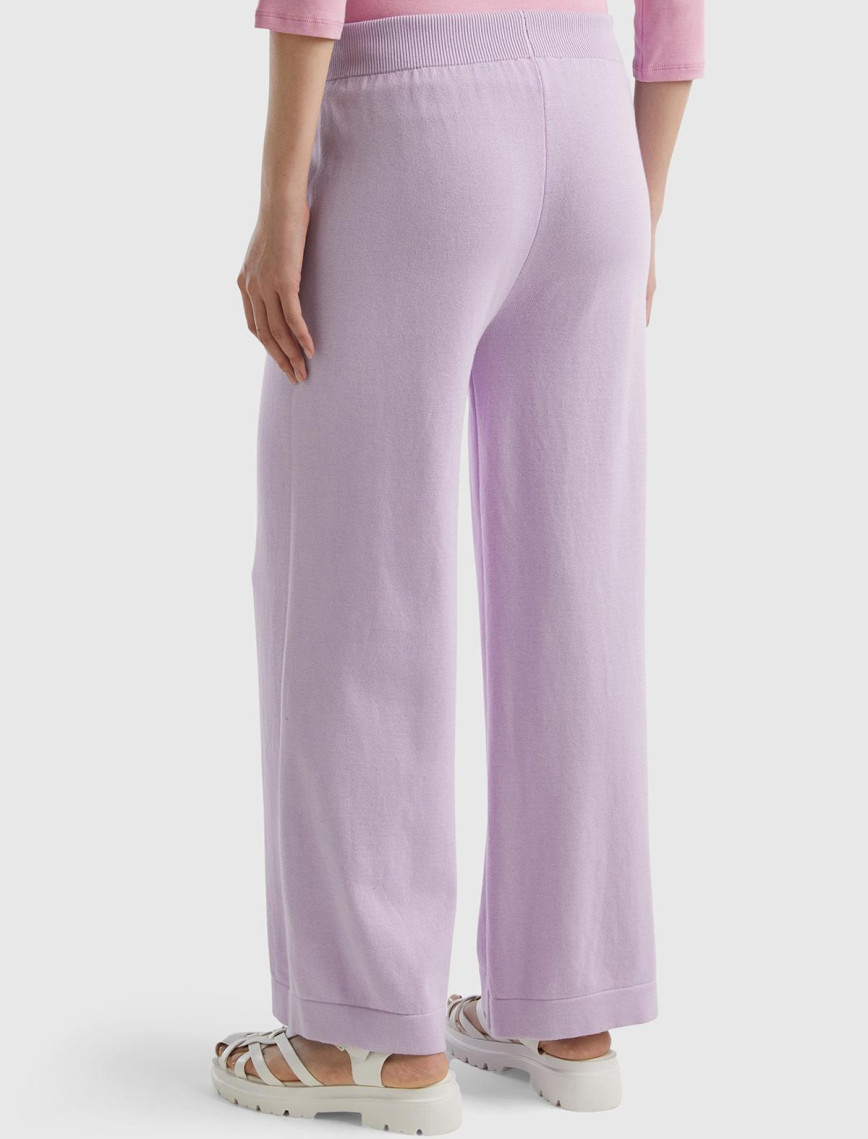 Kadın Lila %100 Koton Geniş Paça Triko Pantolon