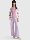 Kadın Lila %100 Koton Geniş Paça Triko Pantolon