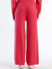 Kadın Koyu Pembe %100 Koton Geniş Paça Triko Pantolon