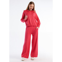 Kadın Koyu Pembe %100 Koton Geniş Paça Triko Pantolon