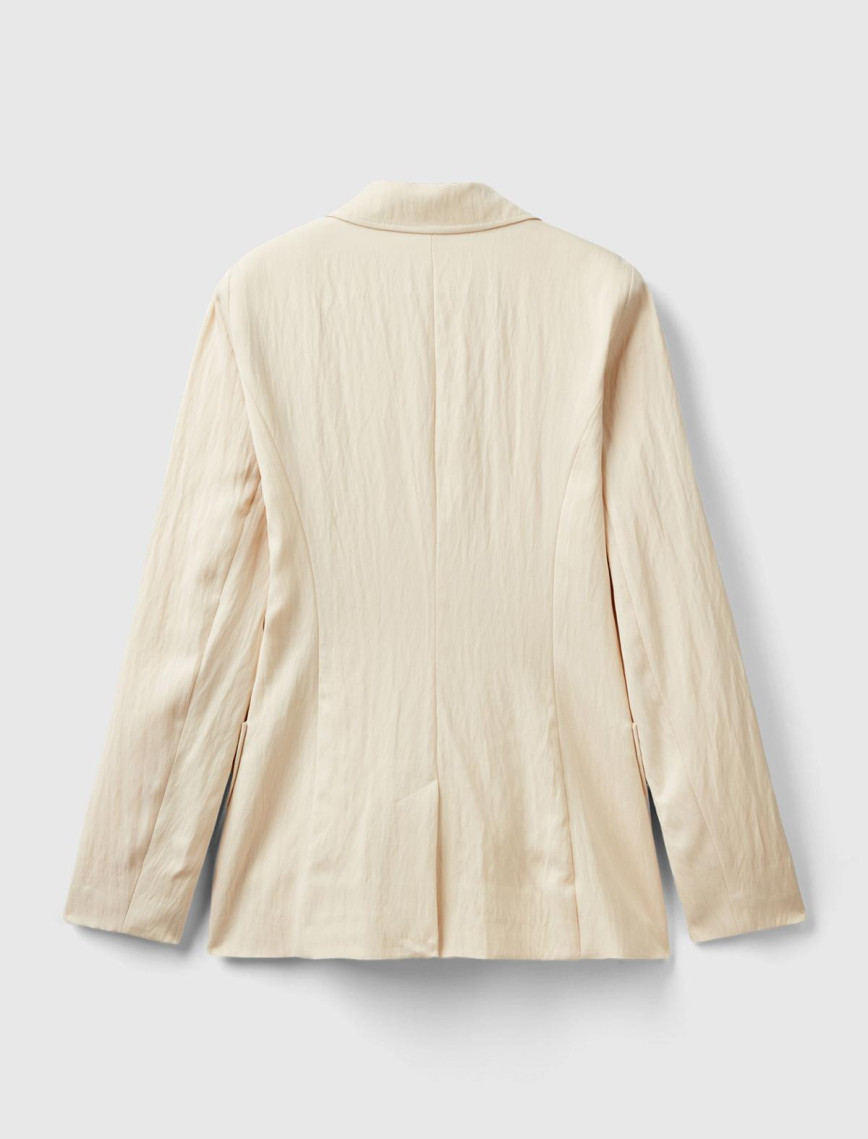 Kadın Bej Liyosel ve Viskoz Karışımlı Yama Cepli Kruvaze Blazer Ceket Kadın Bej Liyosel ve Viskoz Karışımlı Yama Cepli Kruvaze Blazer Ceket